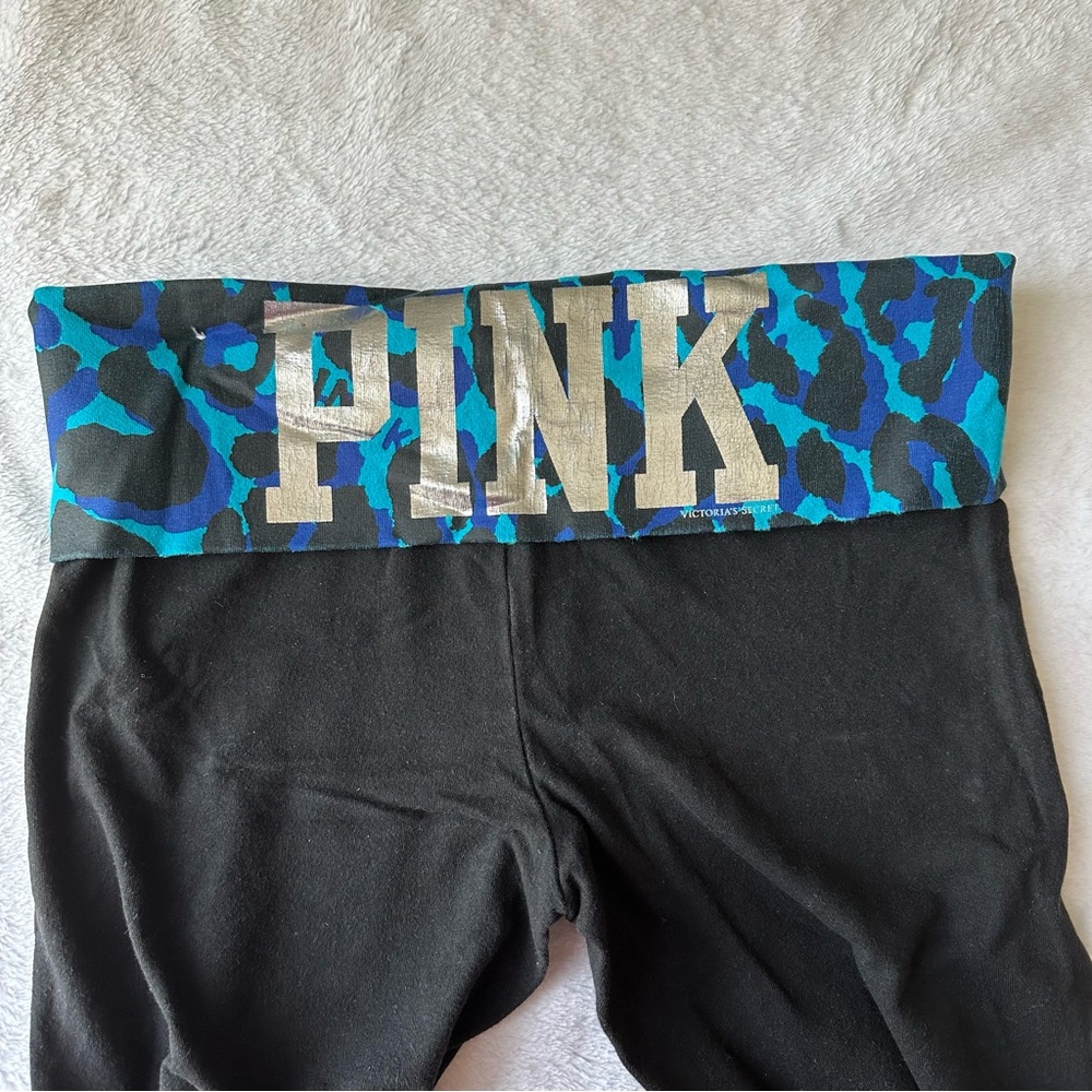 Victoria's Secret PINK vintage black and blue leopard print fold over leggings
